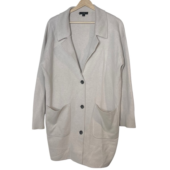 Crew Collared Sweater Blazer Jacket Wool Coatigan Size L Gray